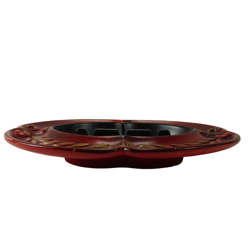 Vintage 1970s USA Mid Century Heager Red AshTray Wheat Leaf Baroque Crest 1068 - Picture 4 of 10